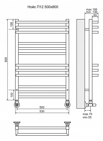Нойс П12 500х800 Полотенцесушитель  TERMINUS Комсомольск-на-Амуре - фото 3