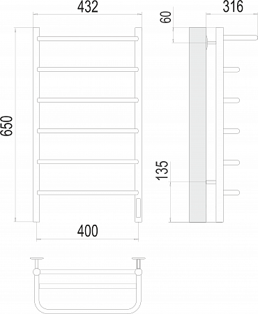 Полка П6 400х650 Электро (quick touch) Полотенцесушитель  TERMINUS Комсомольск-на-Амуре - фото 3