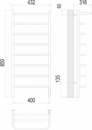 Полка П8 400х850 Электро (quick touch) Полотенцесушитель  TERMINUS Комсомольск-на-Амуре - фото 3