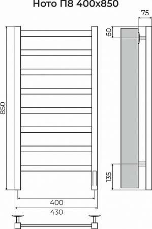 Ното П8 400х850 Электро (quick touch) Полотенцесушитель TERMINUS Комсомольск-на-Амуре - фото 3